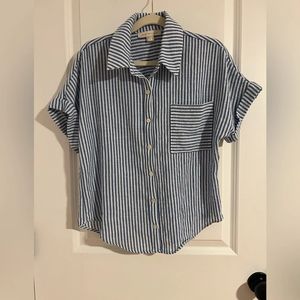 Navy and White Striped Button-Up shirt - Picture 1 of 7